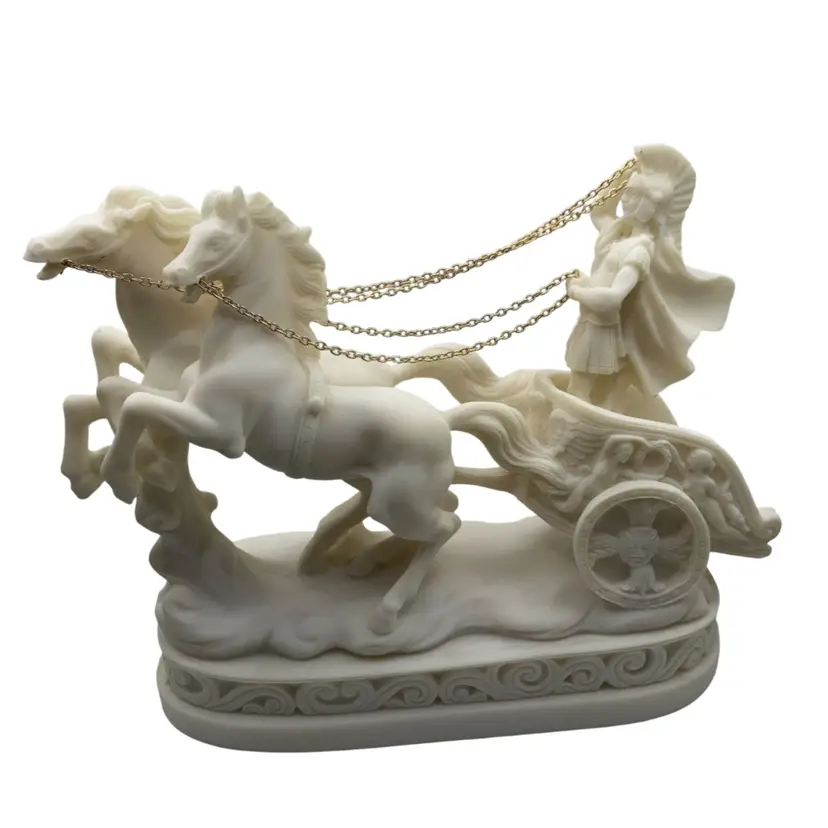Roman Chariot Alabaster Statue!  8” Tall x 10 1/4” Long!