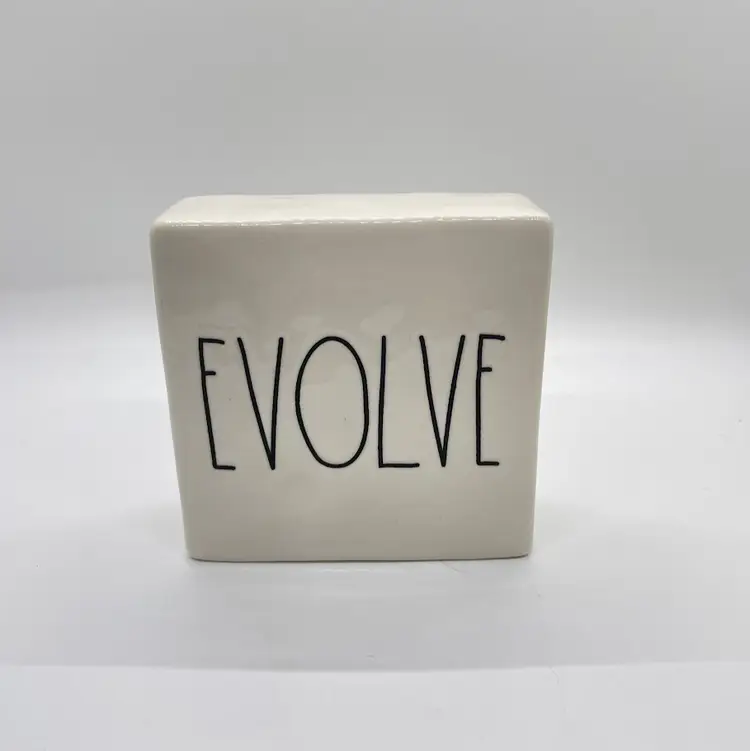 Rae Dunn Think Evolve Desk Office Decoration Paperweight Inspiration Ceramic 4"
