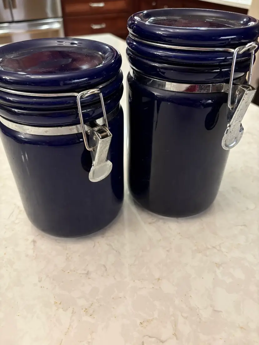 2 Piece Ceramic Canister Set Cobalt Blue Airtight Locking Lids