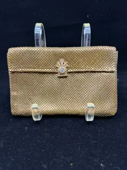 Vintage Gold Mesh Whiting And Davis Evening Bag Clutch w/Rhinestone Clasp