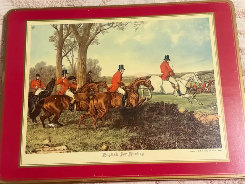 Set Of 4 Vintage Placemats - English Fox Hunting 15”x12” - As Is