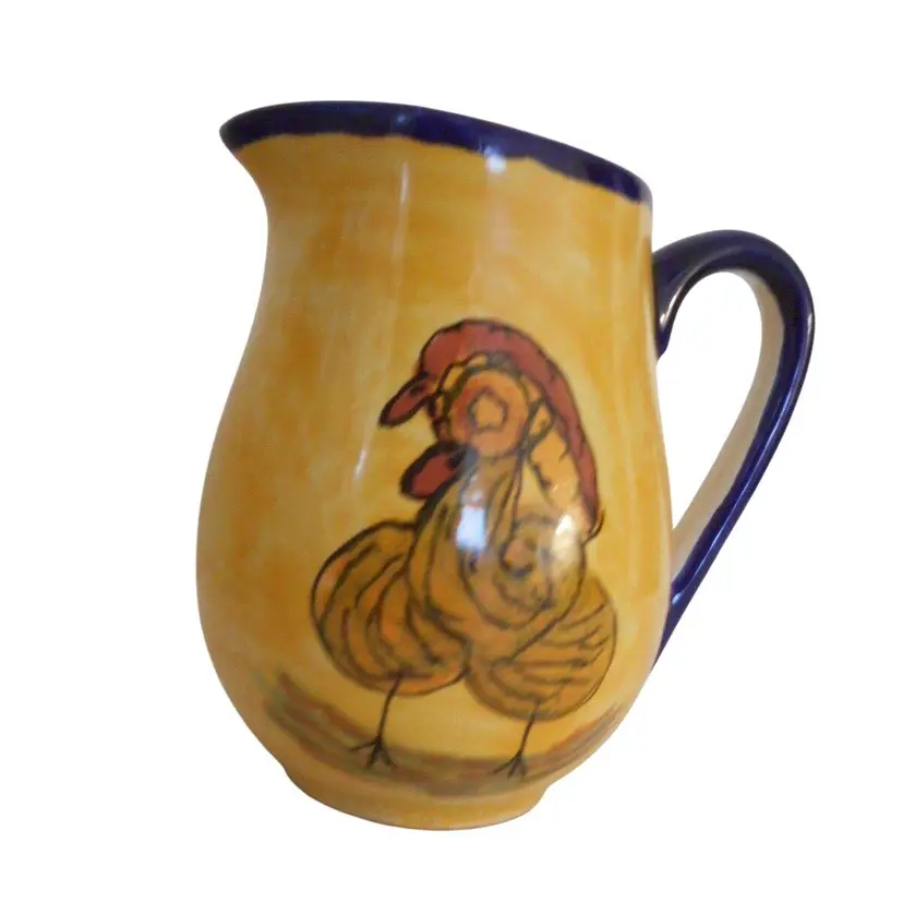 Rooster Pottery Made in Mexico Water Wine Pitcher Signed Lead Free