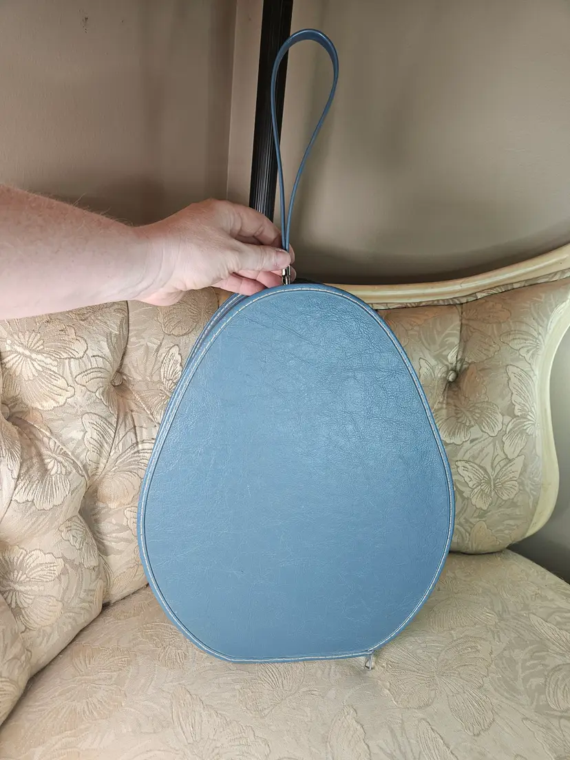 Vintage 1960s Blue  Egg Shaped Vinyl Top Handle Travel Bag