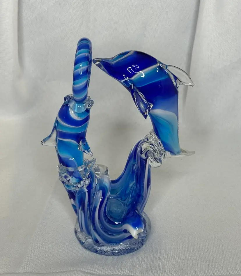Art Glass Dolphin Figurine - 9 3/4 In