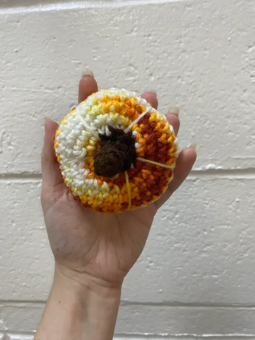 Small Crocheted Pumpkin Variegated 3 1/4” X 2 1/4”