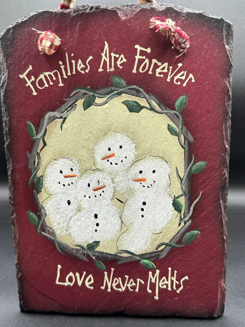 HANDPAINTED CHRISTMAS SNOWMAN SLATE HANGING PLAQUE 10 X 7 SIGN Family Love