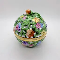 Vintage Herend Reticulated Open Strawberry Finial Round Trinket Box 3.5" Read