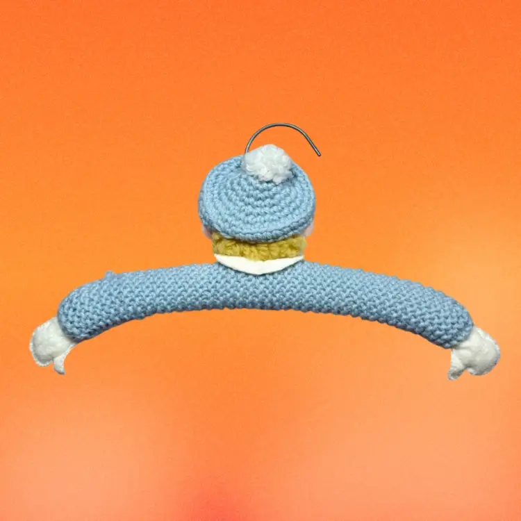 Vintage Kitsch Novelty Baby Clothes Hanger, Crochet Boy Figure, MCM Nursery