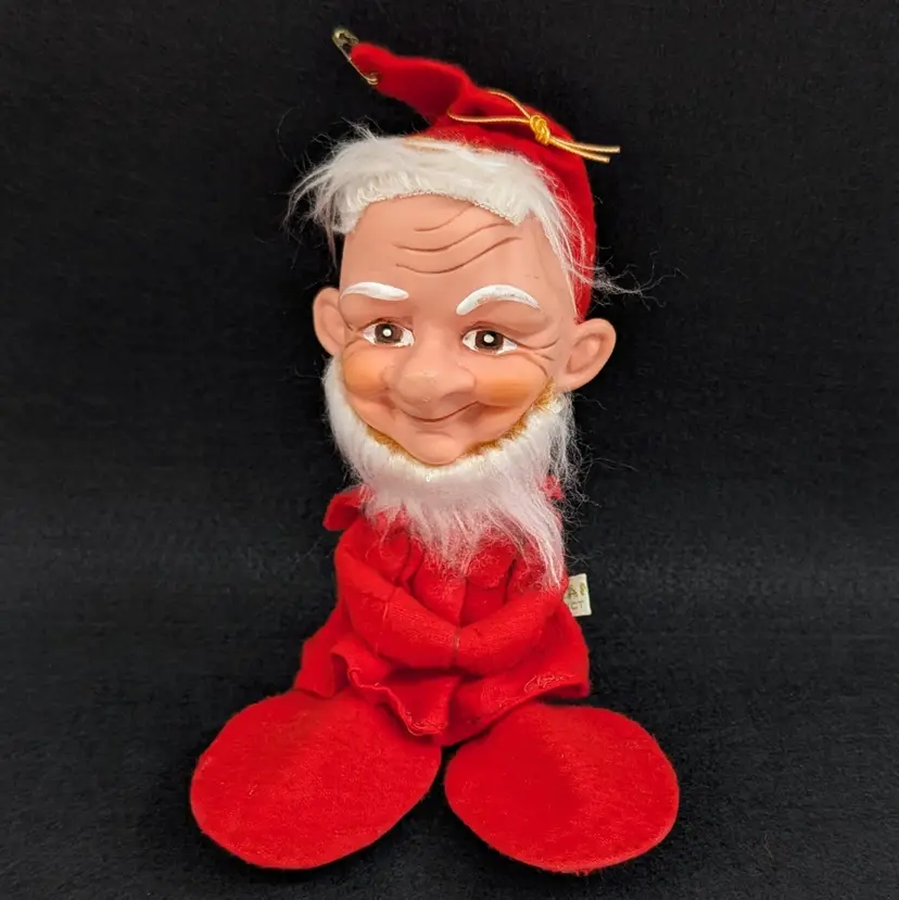 Vintage Large Kamar Elf Gnome Shelf Sitter Ornament Big Feet Bendable Beard Hat