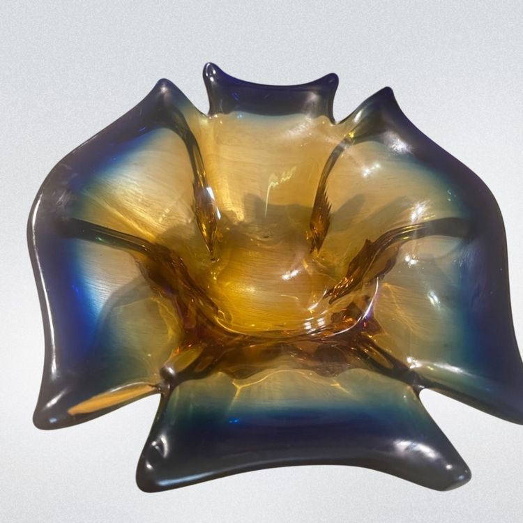 Art Glass Blue And Gold Dish