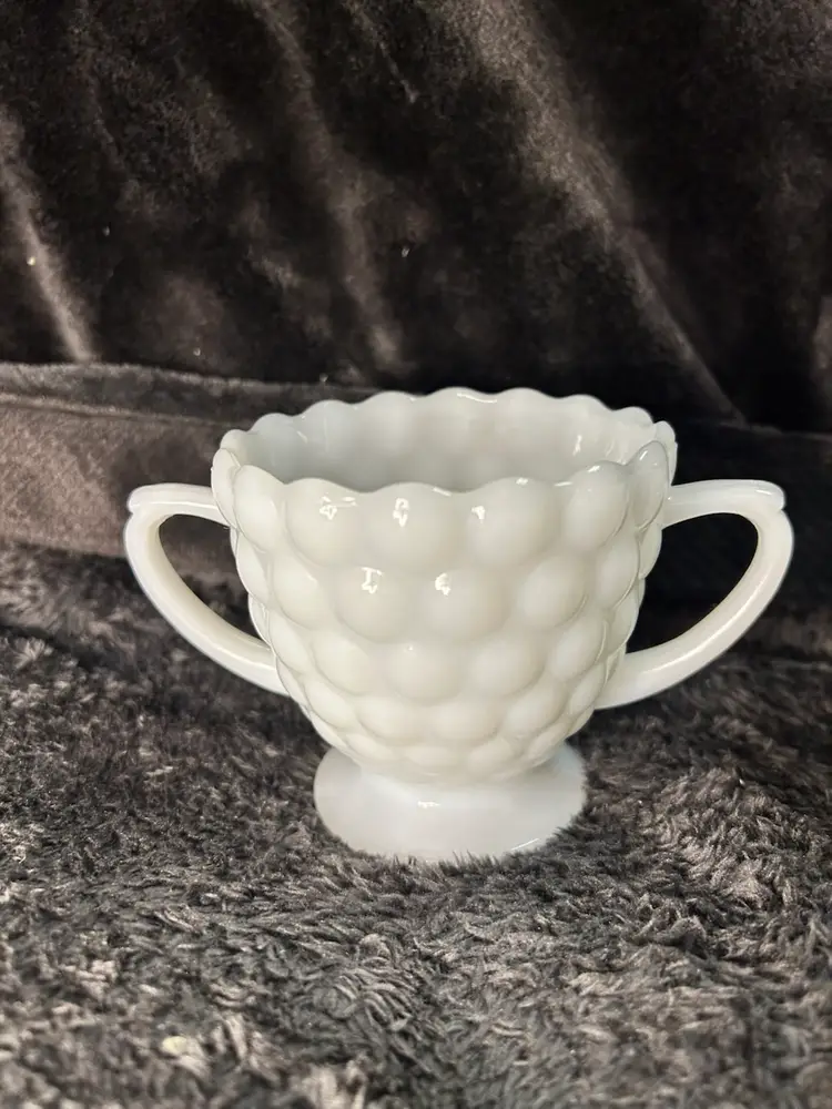Vintage Anchor Hocking Bubble Milk Glass Cream and Sugar Set