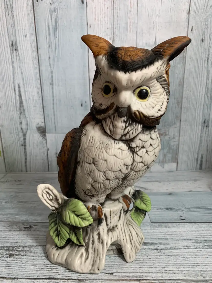 Vtg. Flambro Porcelain Owl Musical Figurine Plays Take Me Home Country Road