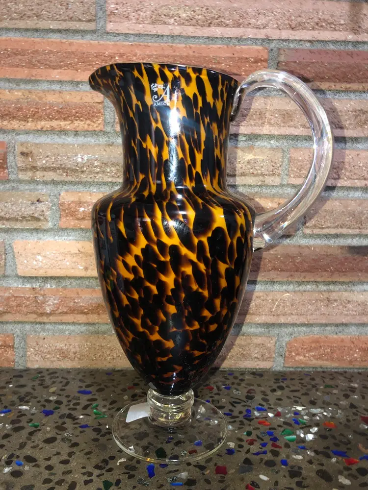 Vintage Global Amici Safari Leopard Pattern Pitcher. 11” Italian glass company