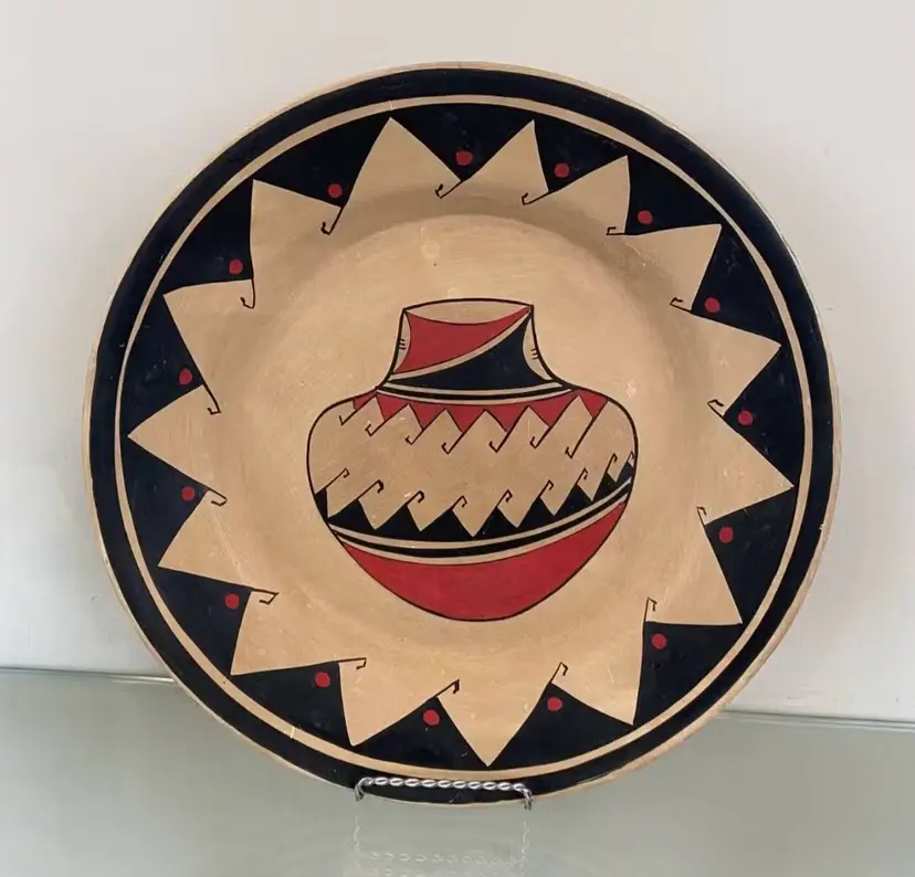 Vintage Southwest Indigenous American Pottery Plate Signed R. Galvan  16 Inches