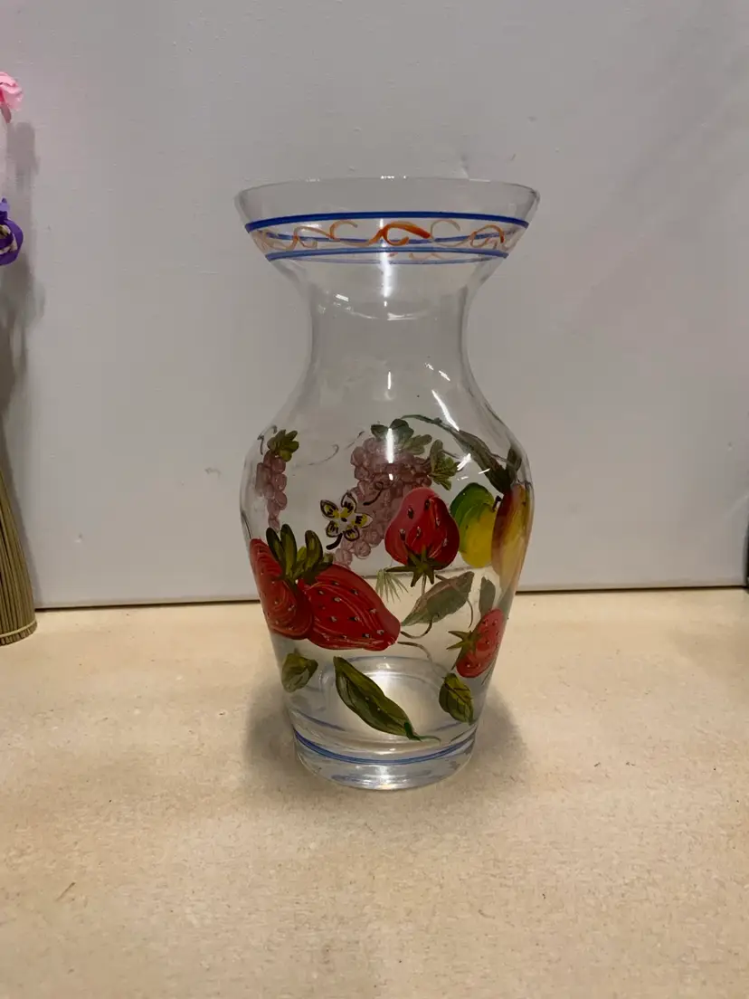 Hand painted clear glass vase