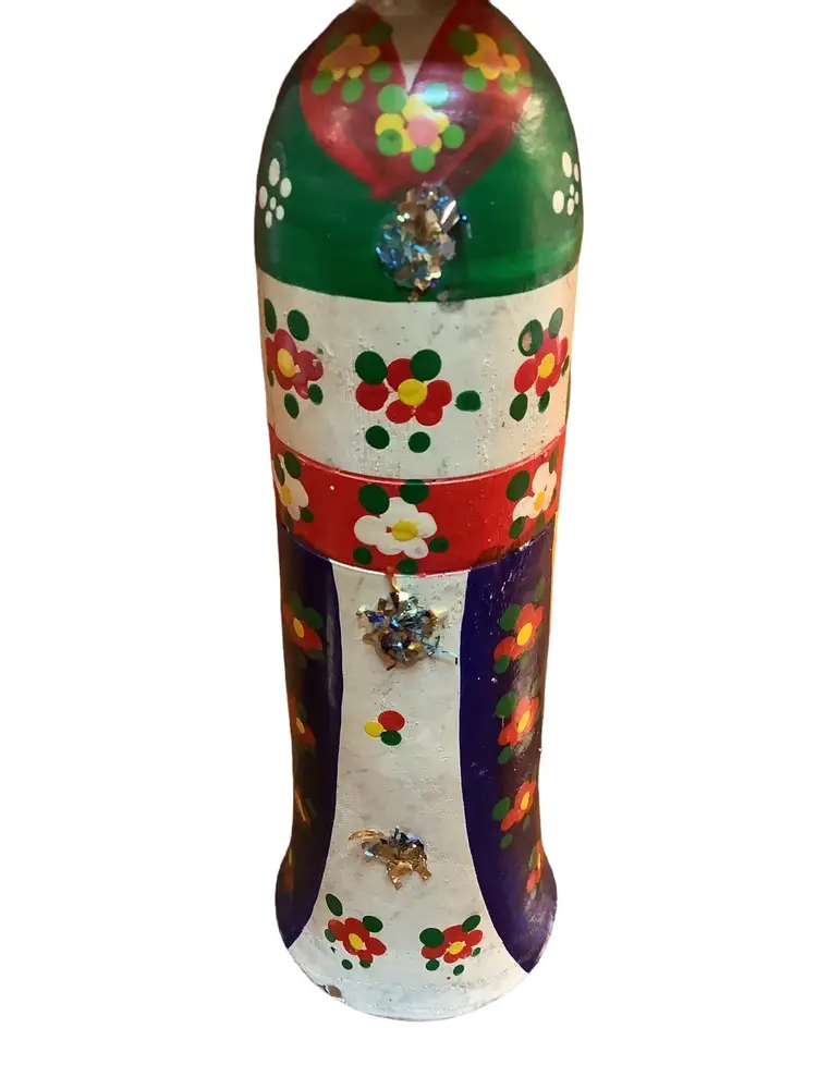 Vintage Korean Kokeshi Hand Painted Wooden Bobble Head Bride Doll.