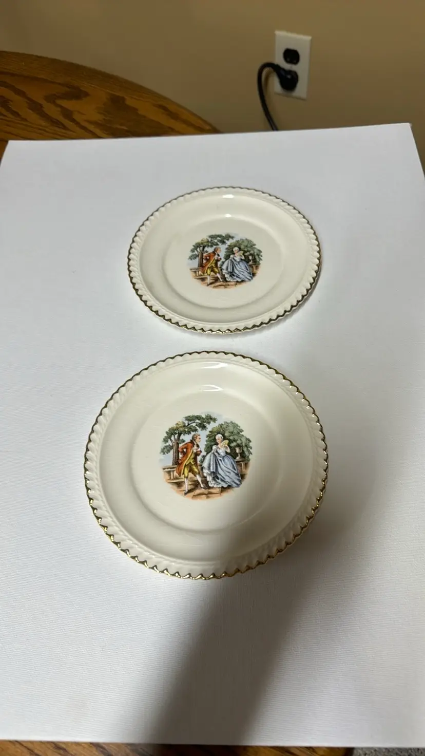 Harker Pottery Co. USA 22 KT Gold Trim Plate "The Courting Couple" 6.25"
Set of 2