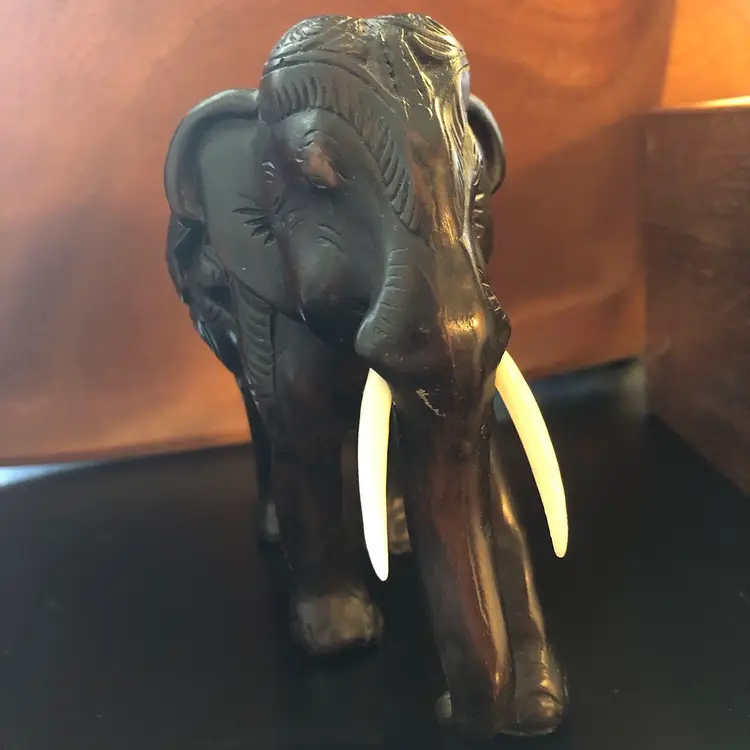 Intricately Carved Elephant With Tusks