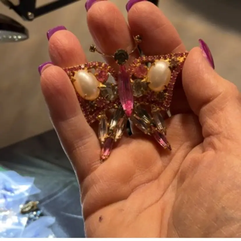 Pink And Faux Pearl Butterfly