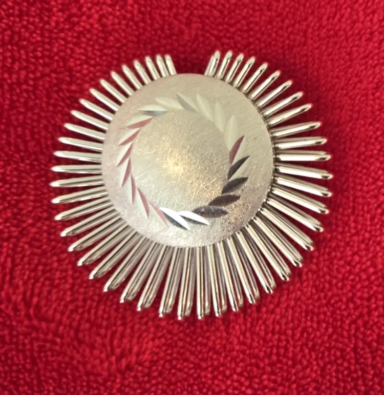 Vintage West Germany Atomic Starburst Scarf Or Shaw Silver Tone Pin Clip 2"