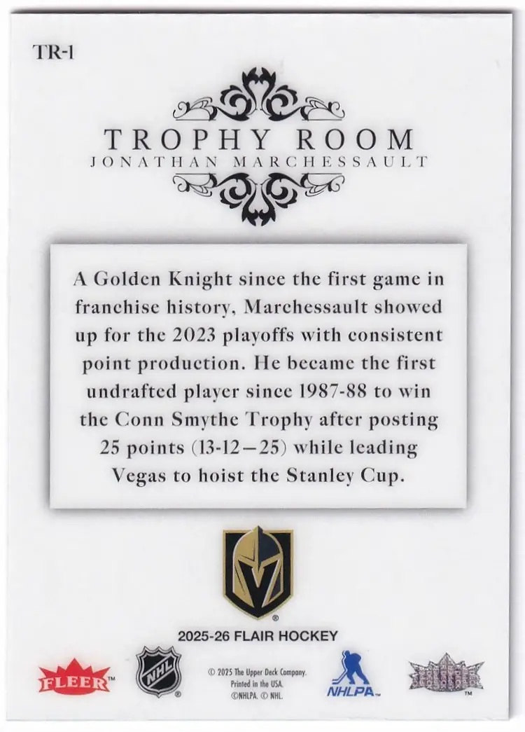 2025-26 Flair Trophy Room #TR1 Jonathan Marchessault Vegas Golden Knights Hockey Card