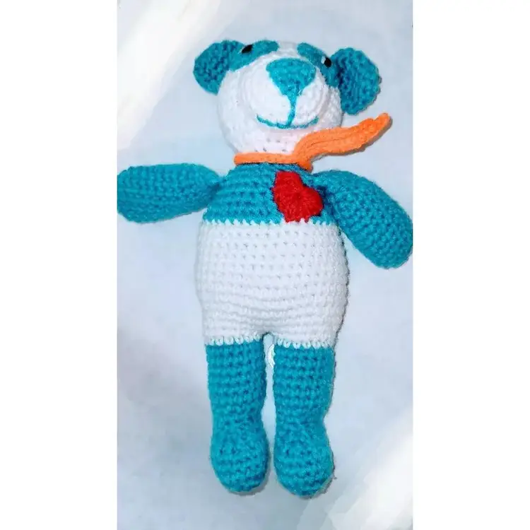 Crocheted Bear Lucky Panda Plush Vintage Handmade Knit Valentine's Heart