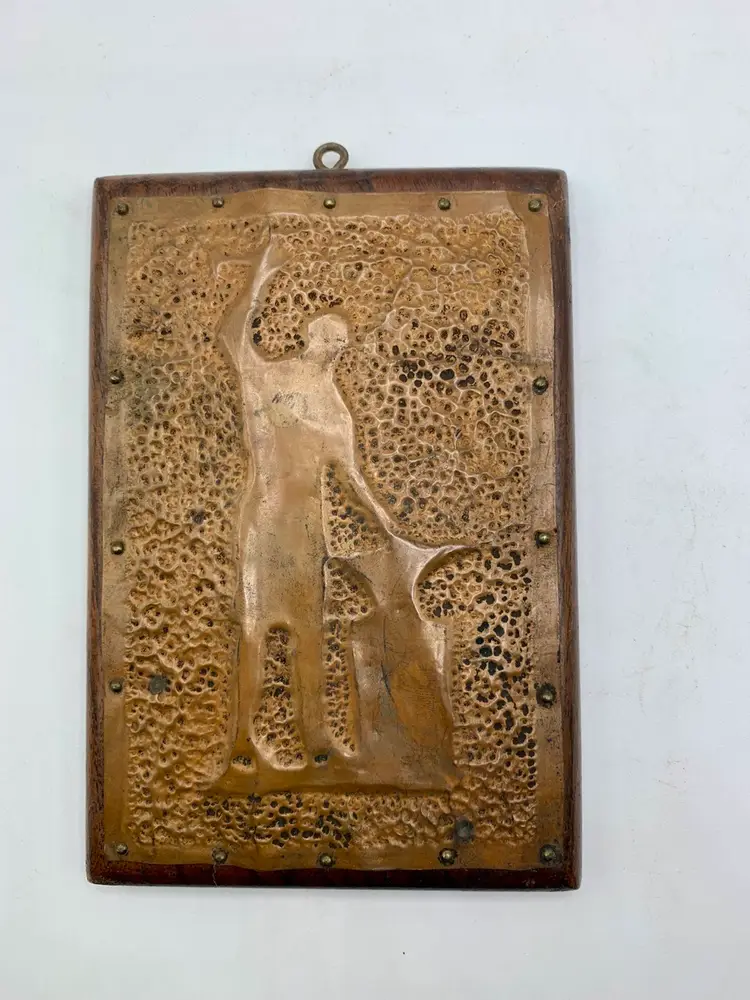 Unique Hammered Copper on Board Wall Art Blacksmith Hand Made vintage