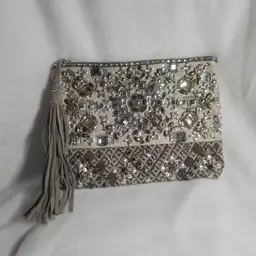 Chico’s Beaded Rhinestone Evening Clutch – Gold w/ Tassel