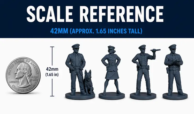 42mm Police Figures Set Model Railroad Officers Resin 8pc Set 3D Prints