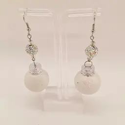 Christmas Ornament Earrings White Sparkle Ball AB Shambala Bead