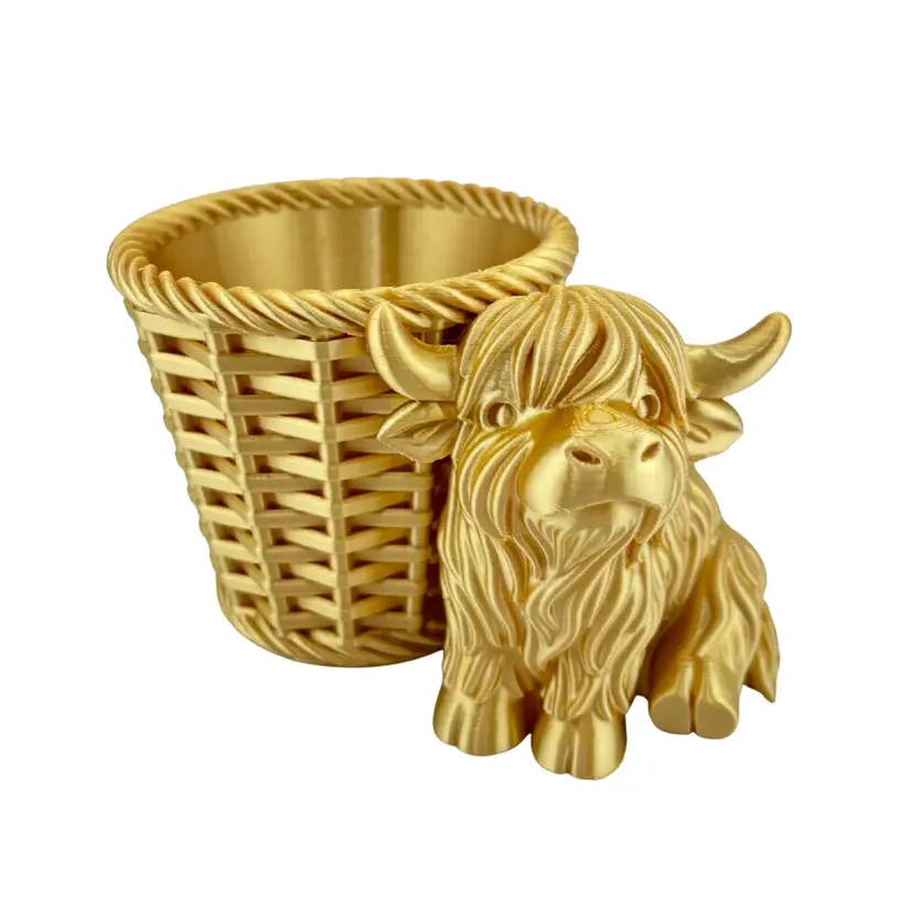 3 inch Highland Cow Planter/Cover Pot in Gold - no drainage holes