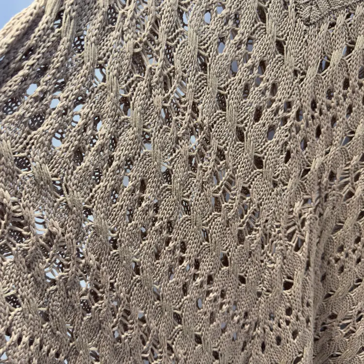 #1740 Colleen Lopez, Beige, Creme, open knit crotched cape poncho fringed