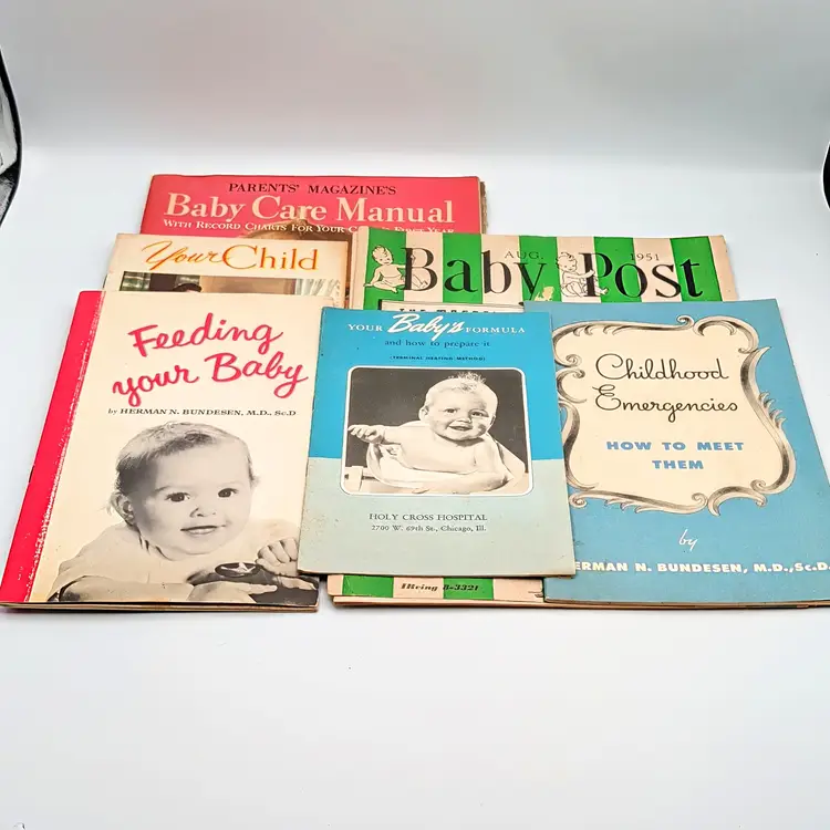 Lot of 6 1950s Vintage Baby Record Books and Educational Pamphlet Magazines Art