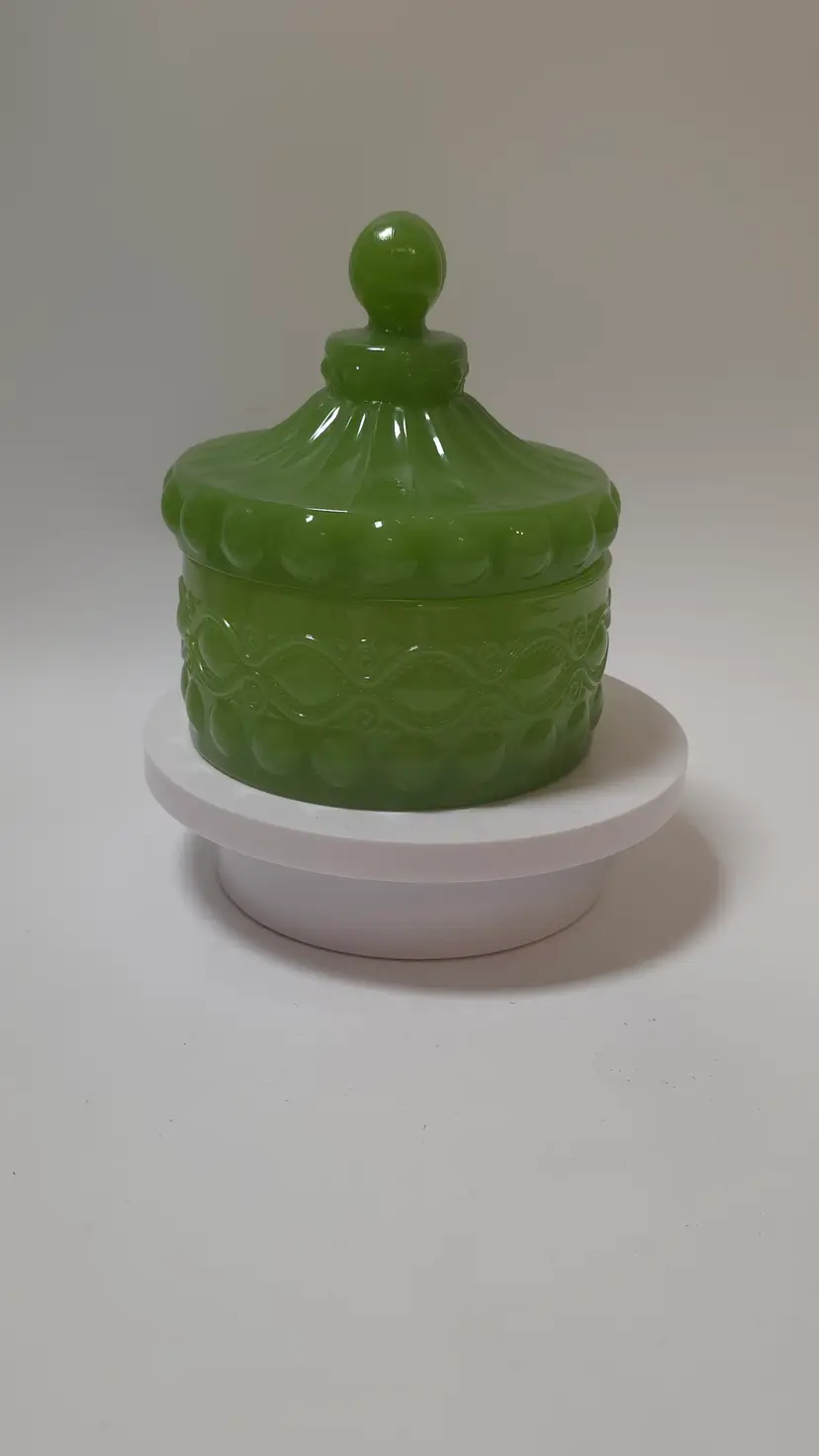Vintage Mosser Eye Winker Lidded Candy Dish Opalescent Green Possible Marriage