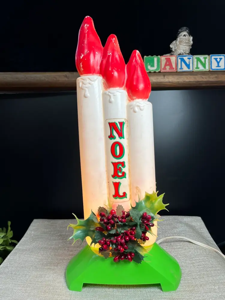 Vintage Electric Empire Blow Mold NOEL Tabletop Candles