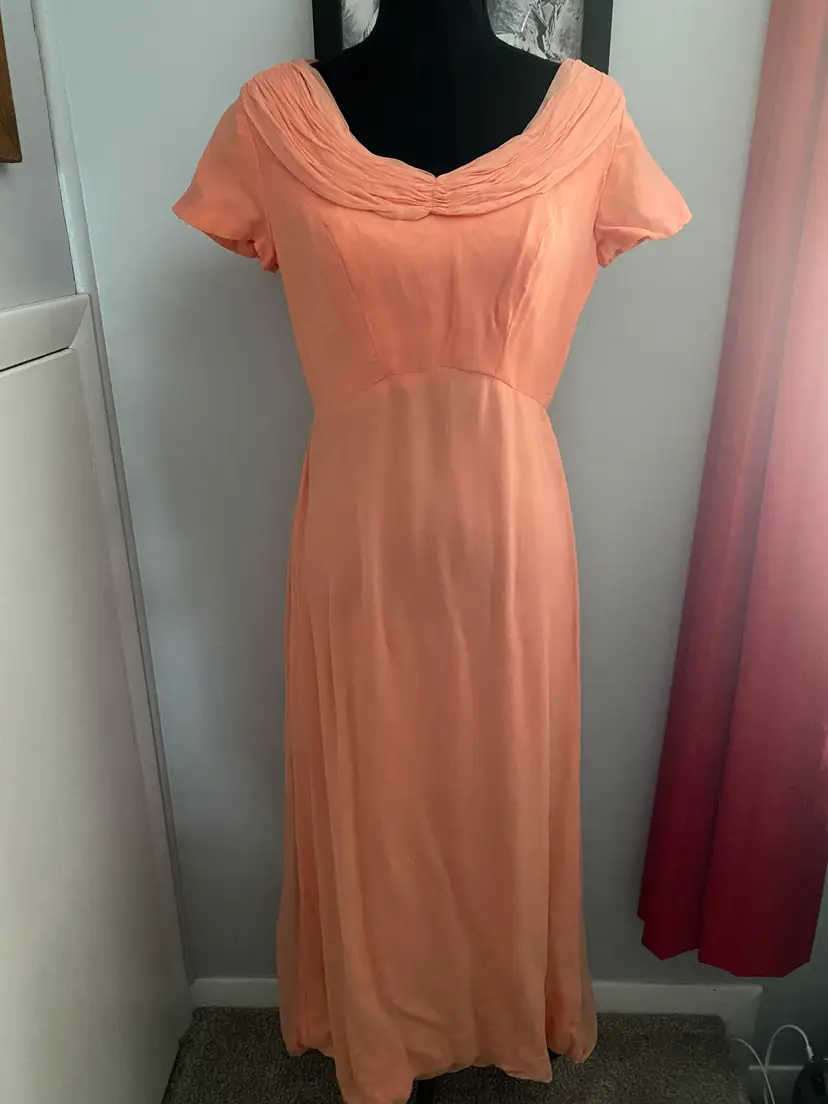 Vintage 50s/60s Andora Orange Creamsicle Short Sleeve A Line Sheer Layer Long Dress 36 Bust Medium