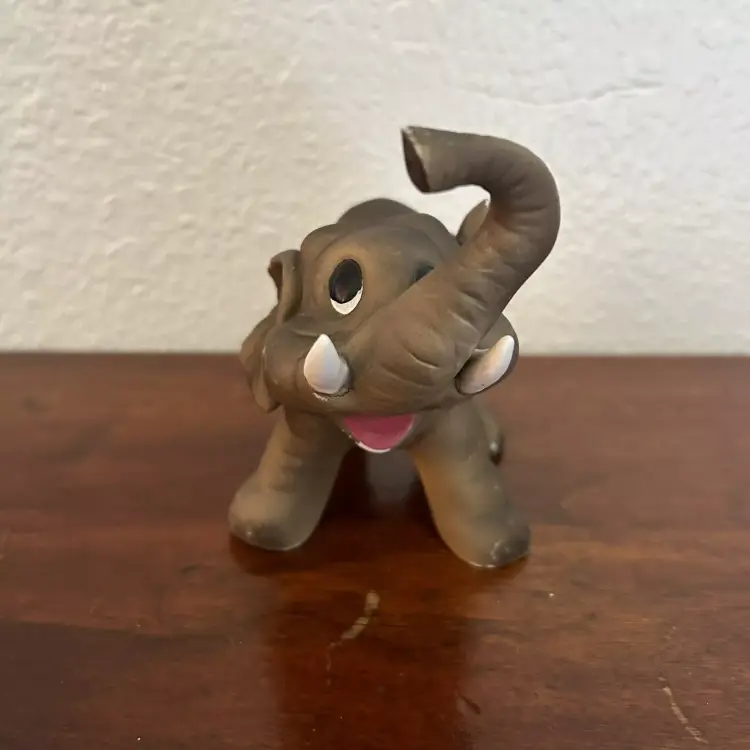 Vintage Ceramic Elephant Figurine Good Luck Trunk Up