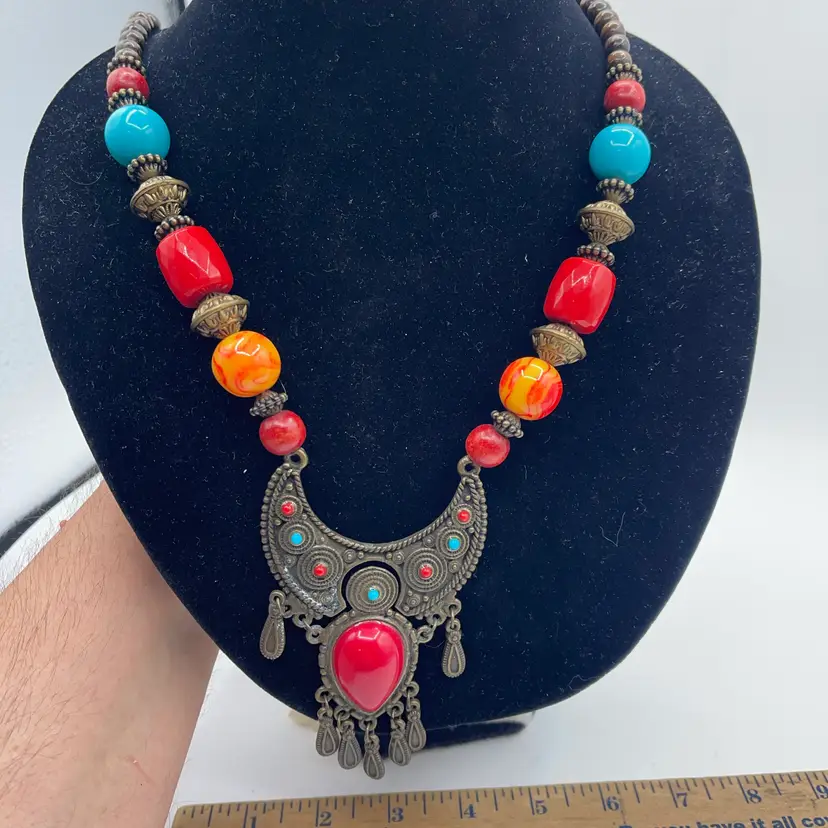 Necklace 24” Multicolored Stone, Sudlow Main Stone Red