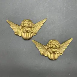 Brass Cherubs Angels Wall Hanging Figures Hollywood Regency Style Set of 2