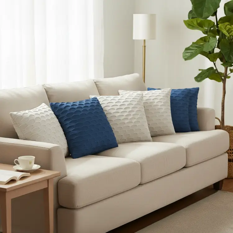 SOGA 6PC Scalloped Wave Pillowcases Navy Blue & Pure White 45cm Decorative Set