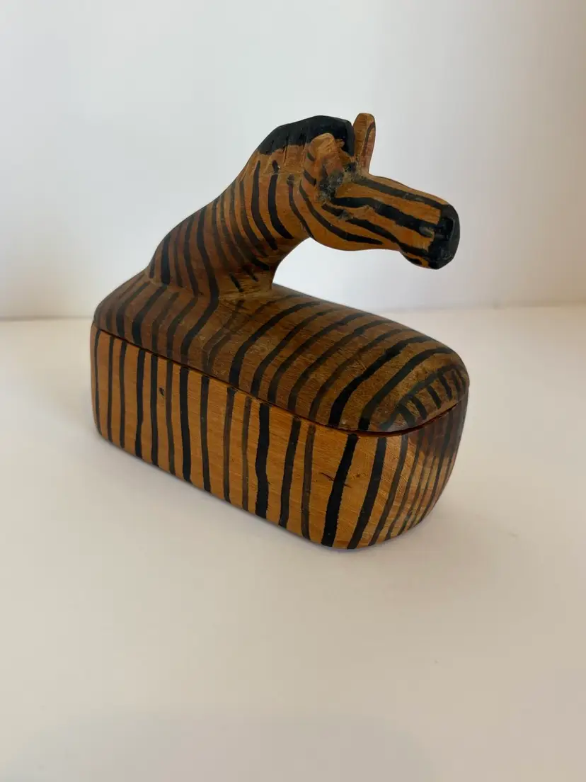Hand Carved Zebra Trinket Box