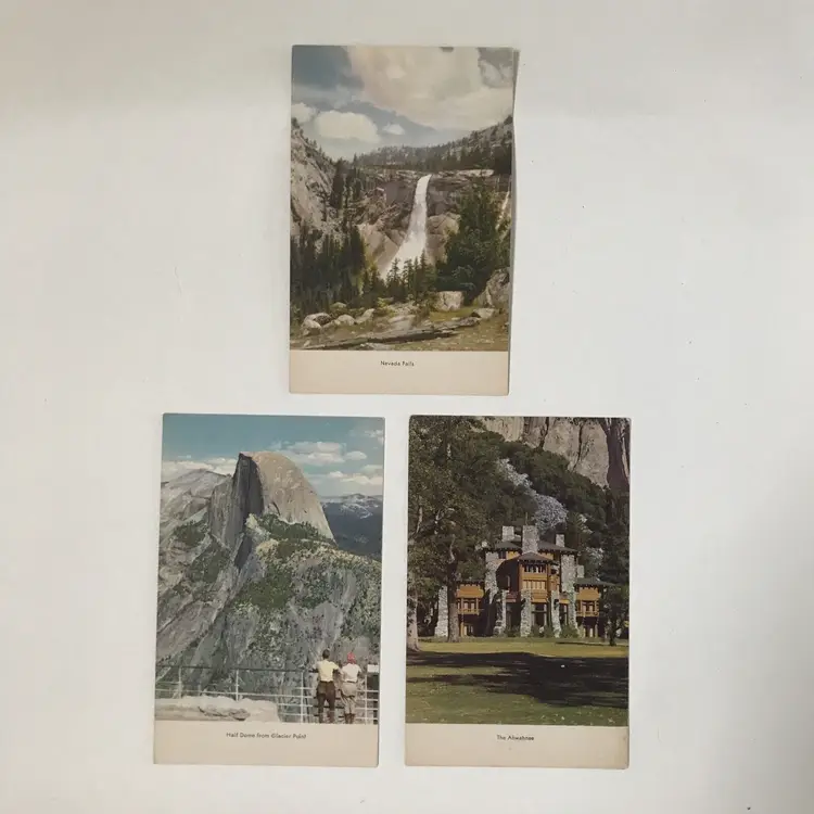 Vintage Yosemite Nevada Falls Ahwahnee Half Dome Colorized Postcards Lot of 3