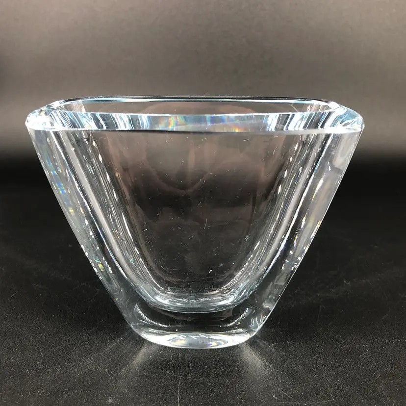 Pale Blue Glass Vase Signed Strombergshyttan Sweden Beveled Edge Vase