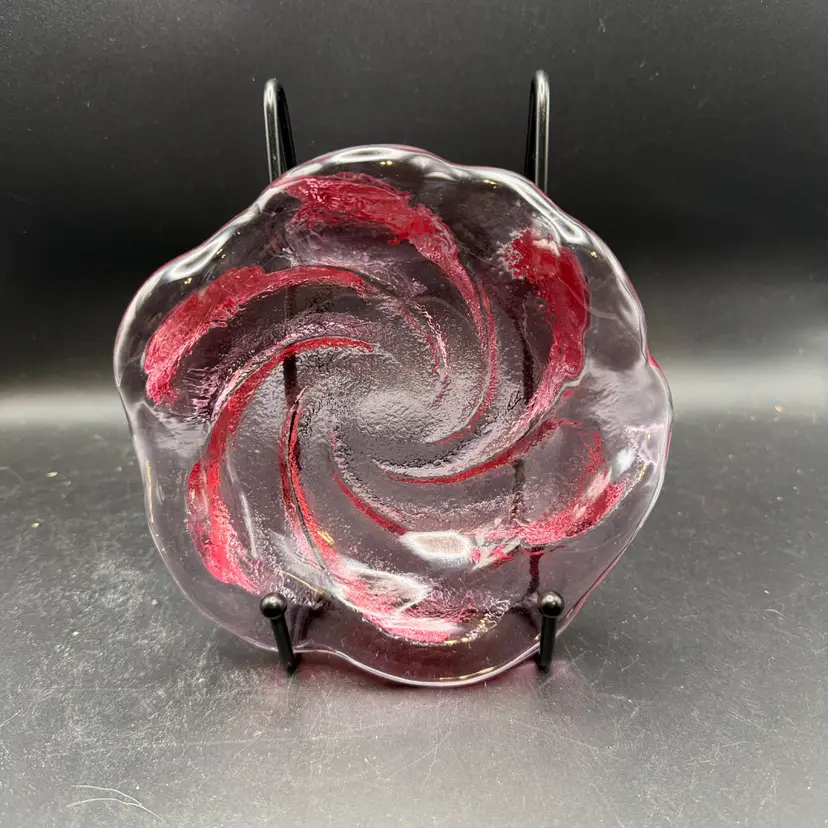 Vintage Fenton Pink Art Glass Swirling Trinket Dish