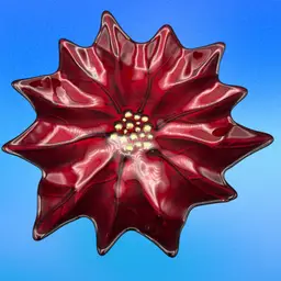 Pier 1 Red Poinsetta Dessert/Salad plate. Reverse Painted Glass.