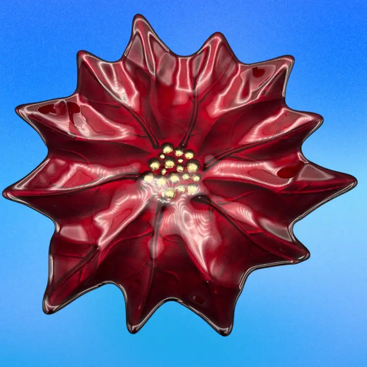 Pier 1 Red Poinsetta Dessert/Salad plate. Reverse Painted Glass.
