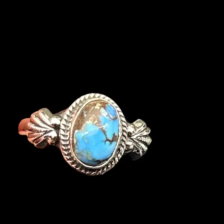 Sterling Silver 925 Blue Turquoise Ring Size 5.5 – Southwestern Rope & Feather Design