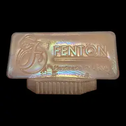 Fenton Glass Pink Iridescent Salesman Logo Sign 5”