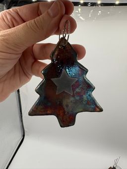 Made By Me - Raku Christmas Tree With Star #12 Controlled Chaos Pottery 2.5”