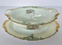 Vintage Noritake China Japan Gravy Boat w/ Attached Underplate